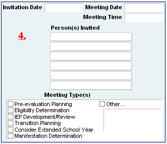 Snapshot of data entry screen for meeting invites